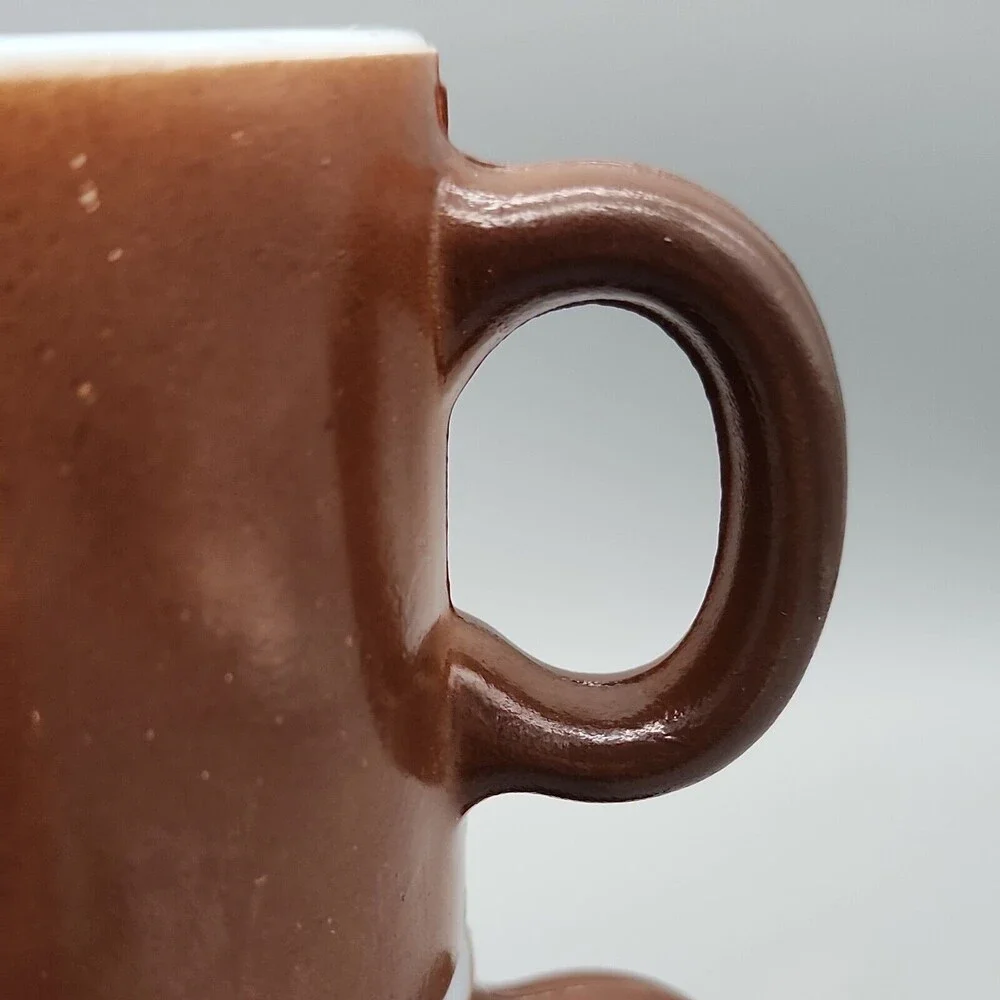 VtG 4 Hazel Atlas Glass Two-Toned Coffee Mugs Coffee Cups Brown & White D Handle